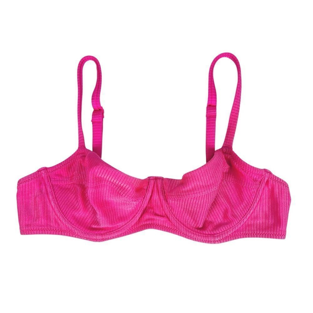 Aerie Bright Neon Pink Underwire Unpadded Spaghetti Strap Bikini Top Size 34C‎